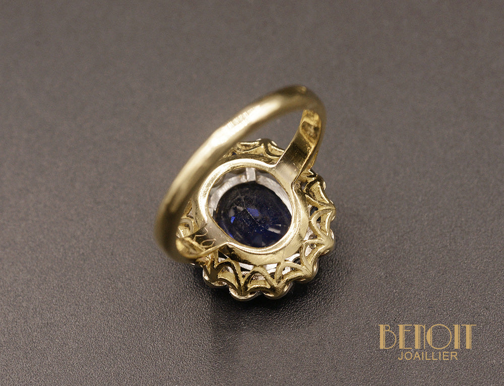 Bague pompadour saphir entourage alterné - Image 5