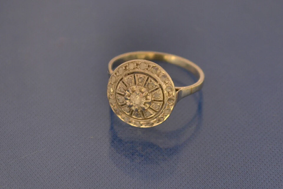 Bague Ronde Art Déco Platine Diamants Taille Rose