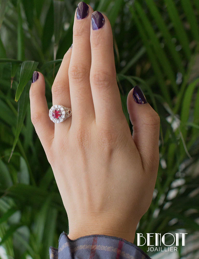 Bague Rubis Cabochon Diamants - Image 8