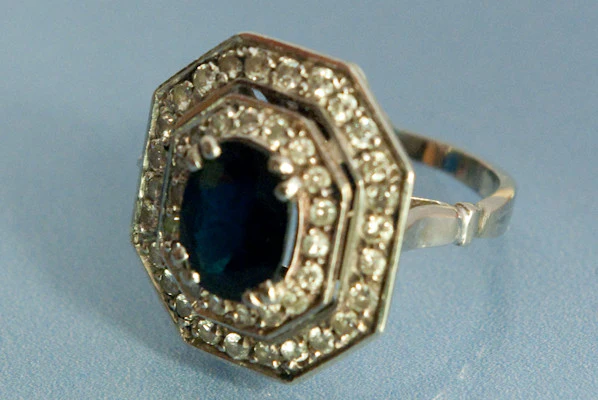 Bague Saphir & Diamant Art déco - Image 3