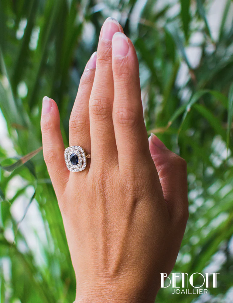 Bague Saphir Double Entourage - Image 7