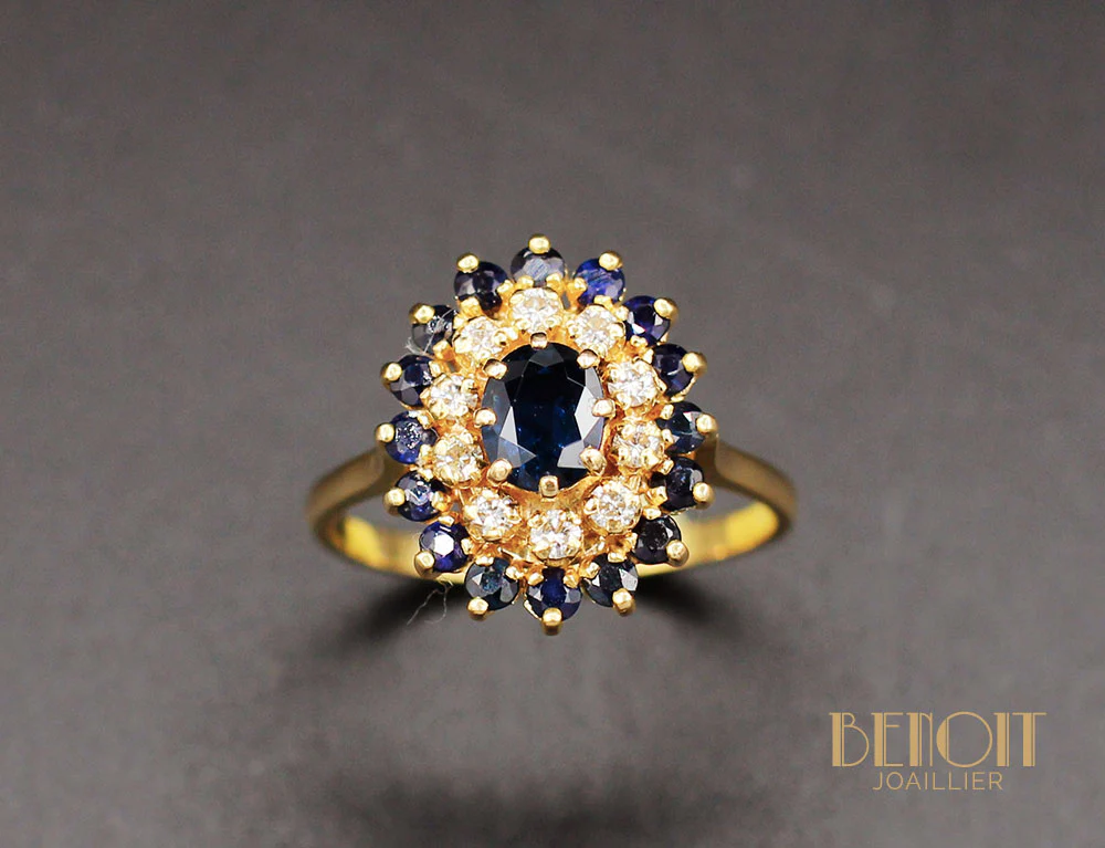Bague Saphir et Diamant Doubles Entourage - Image 2
