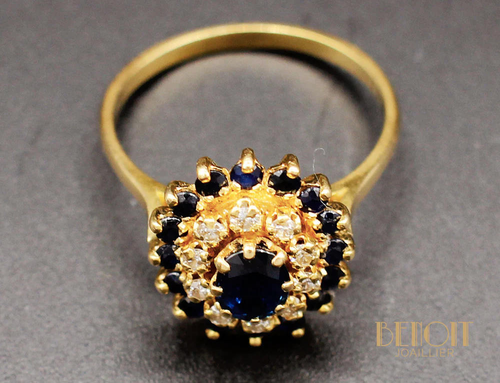 Bague Saphir et Diamant Doubles Entourage - Image 3