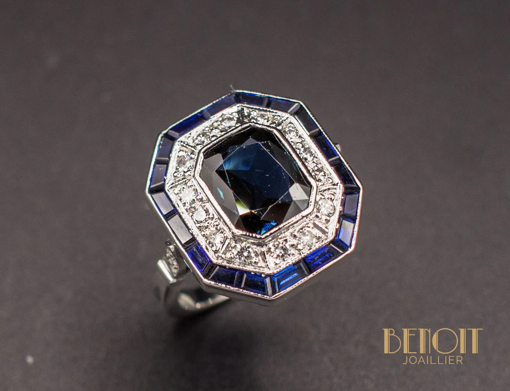 Bague Saphir Octogonale Art Déco