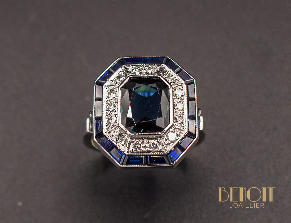 Bague Saphir Octogonale Art Déco - Image 2
