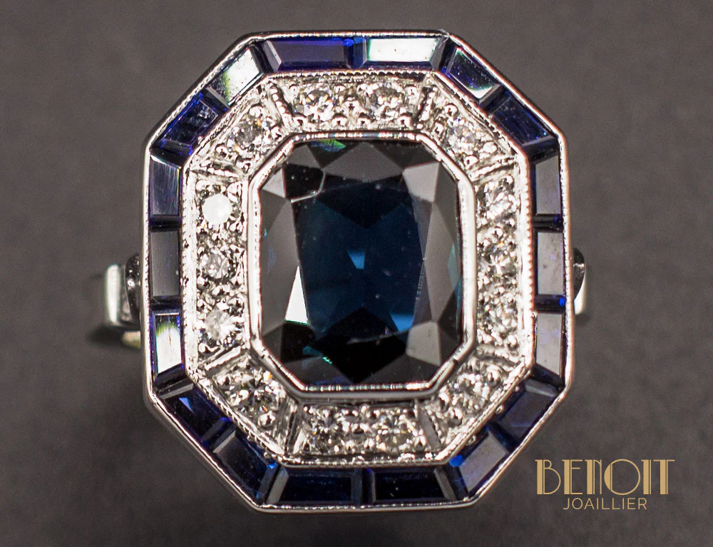 Bague Saphir Octogonale Art Déco - Image 3