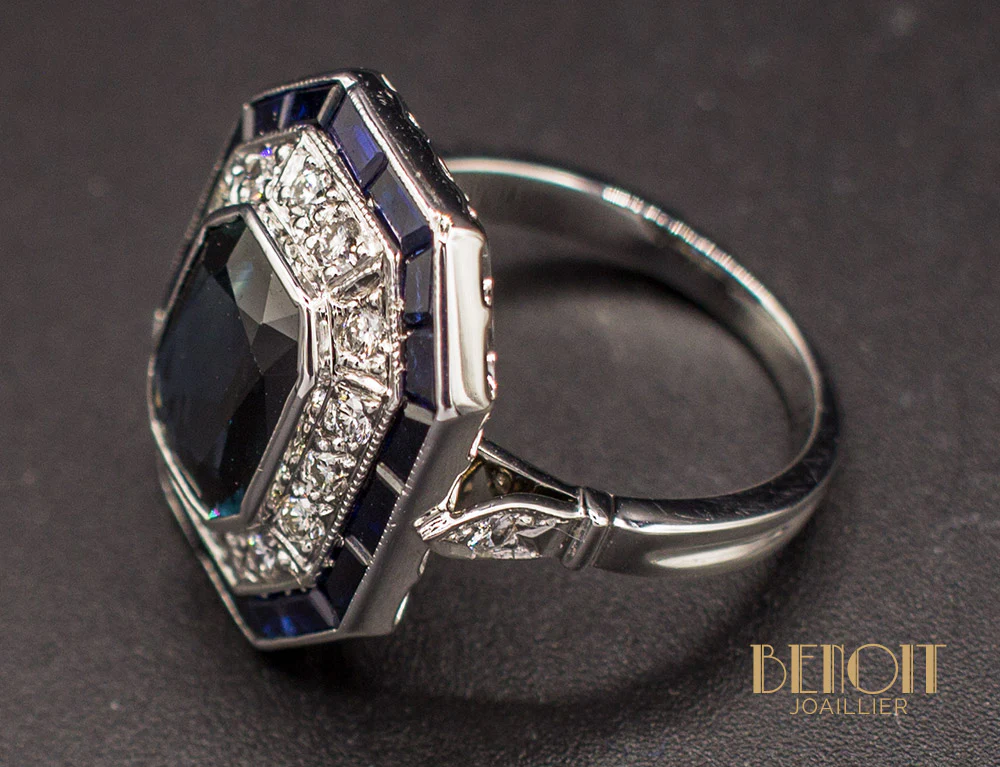 Bague Saphir Octogonale Art Déco - Image 4