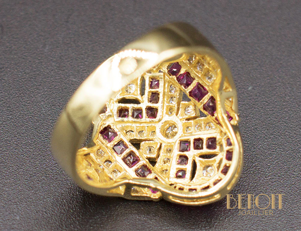Bague Style Art Déco Rubis Diamants - Image 5