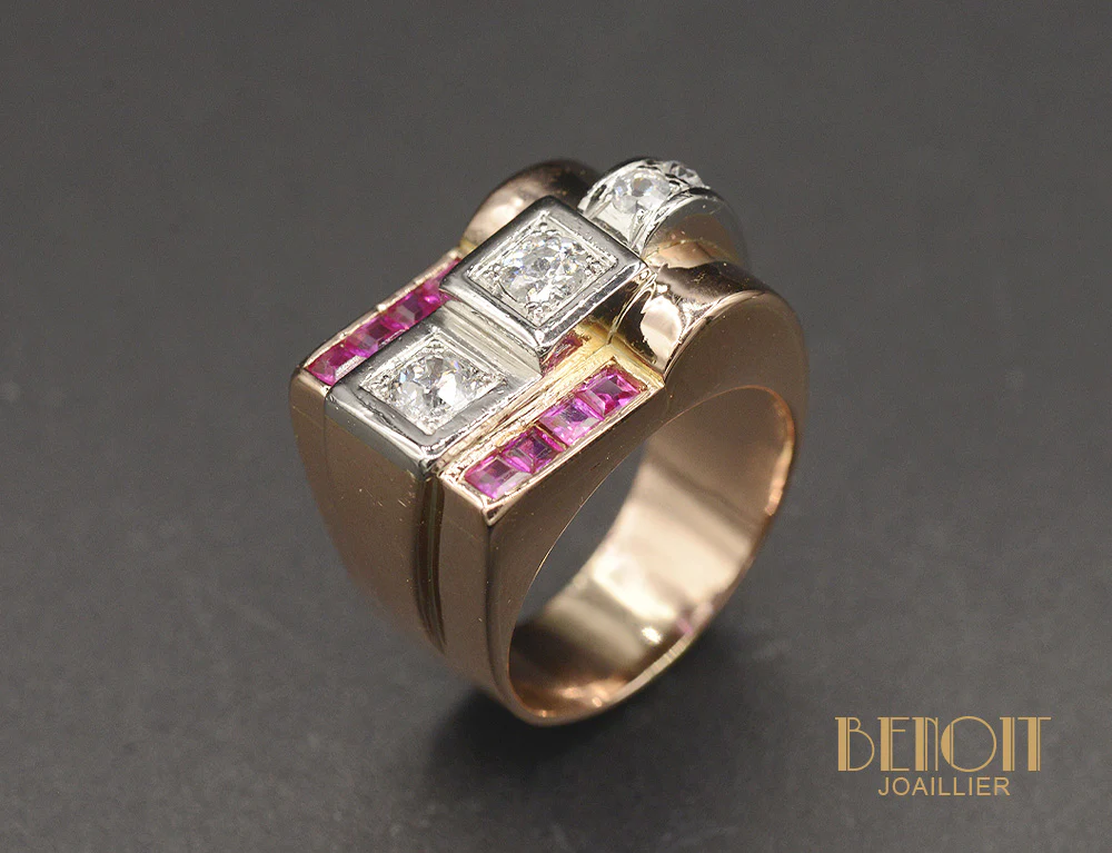 Bague Tank Diamants Rubis Verneuil