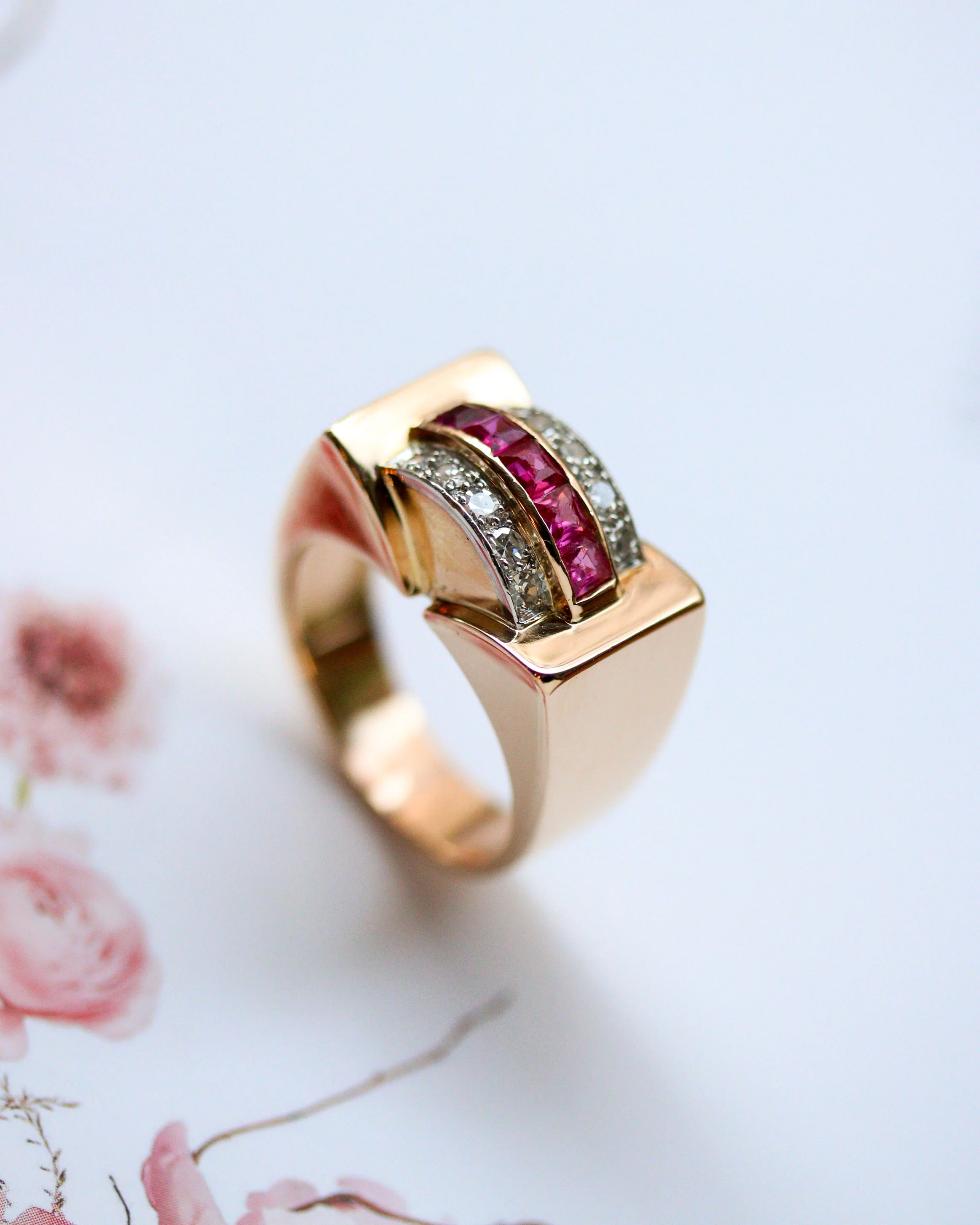Bague Tank 1940 Rubis Verneuil et Diamant - Image 5