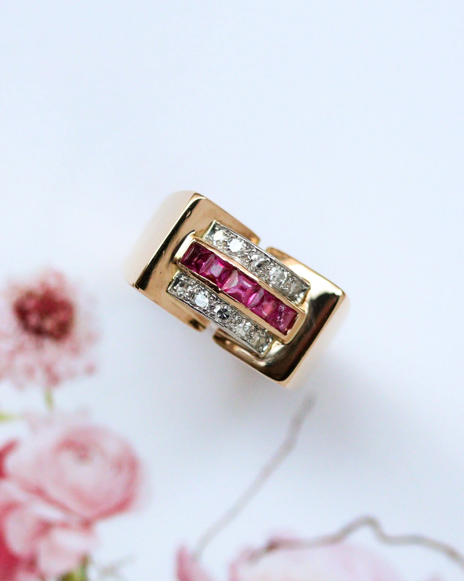 Bague Tank 1940 Rubis Verneuil et Diamant - Image 6