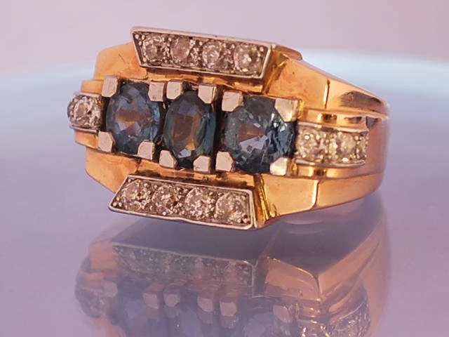 Bague tank art déco saphirs diamants - Image 2