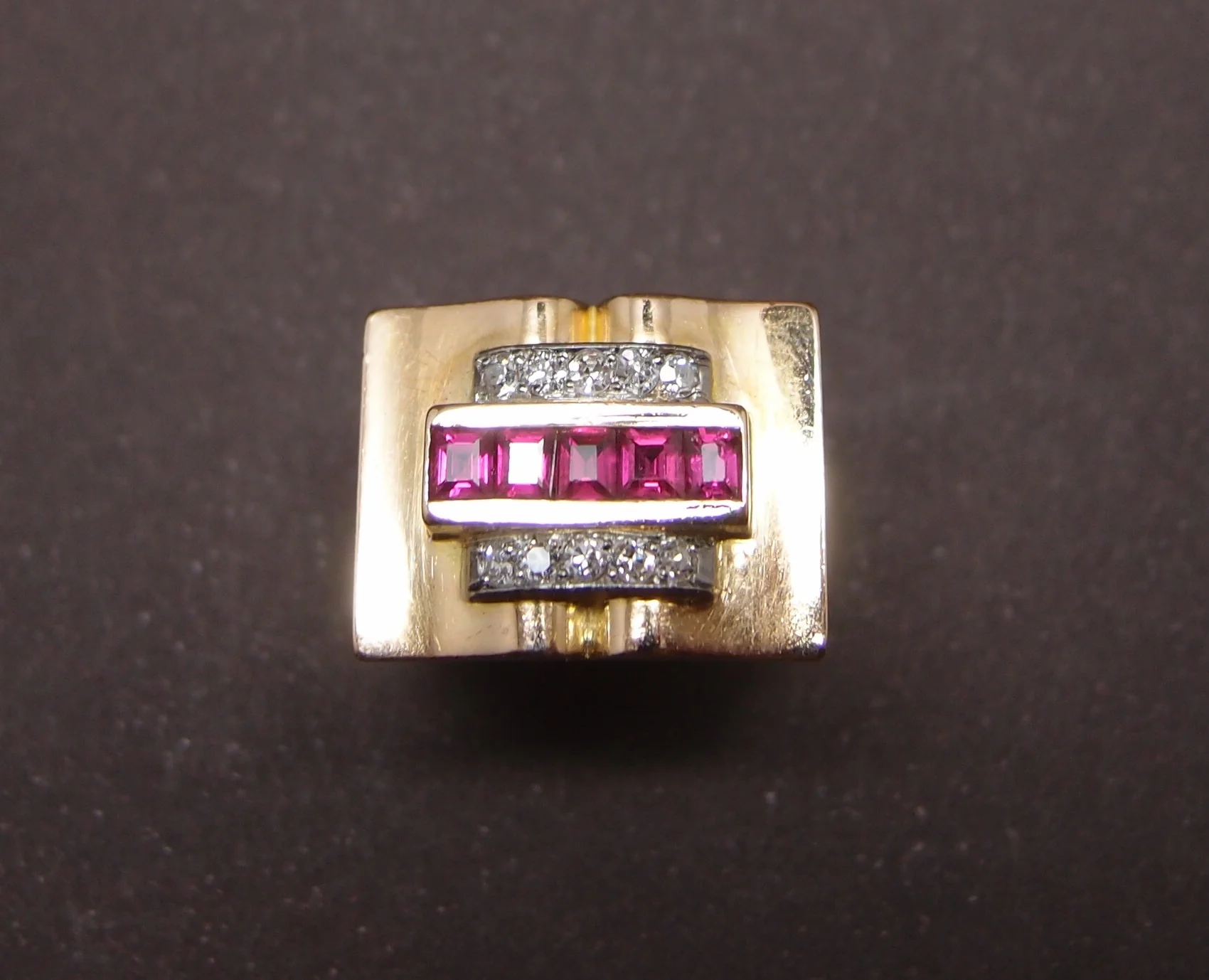 Bague tank diamants et rubis synthétiques - Image 2