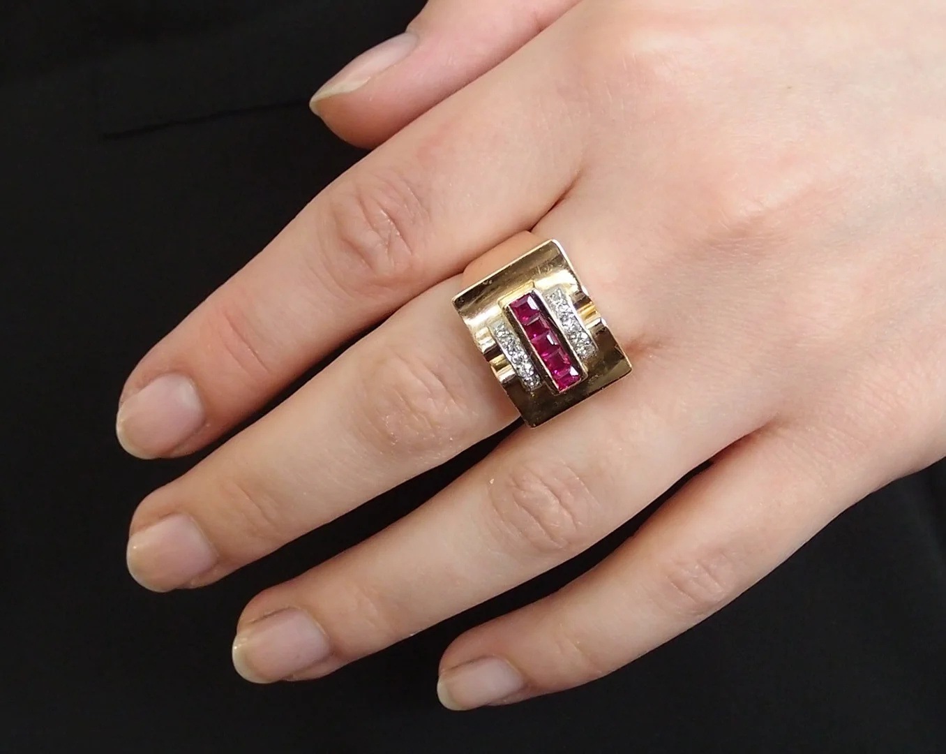 Bague tank diamants et rubis synthétiques - Image 5