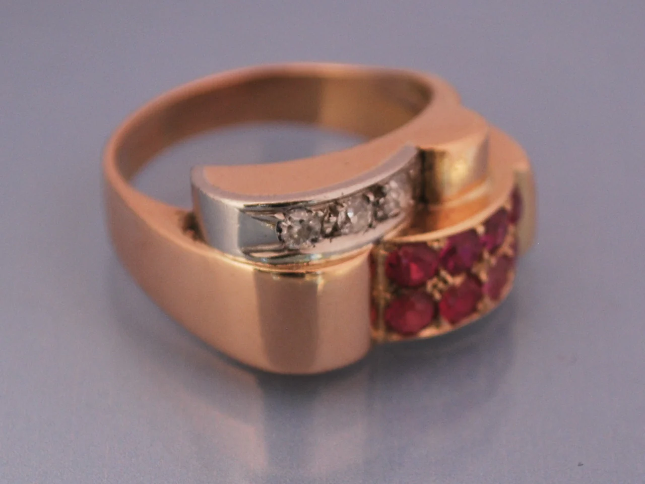 Bague Tank diamants & rubis Or rose 18 Carat - Image 4
