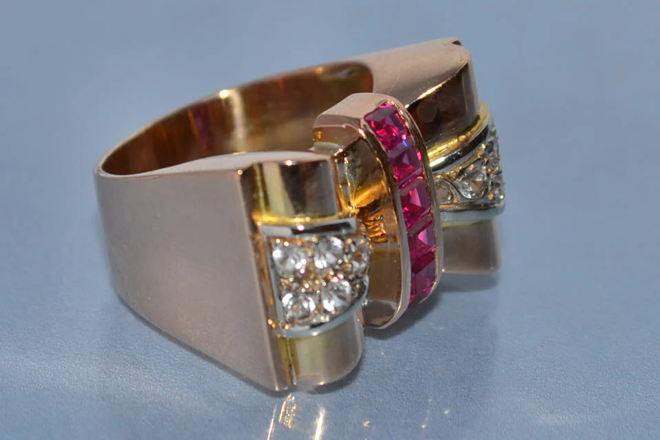 Bague tank or et diamants - Image 2