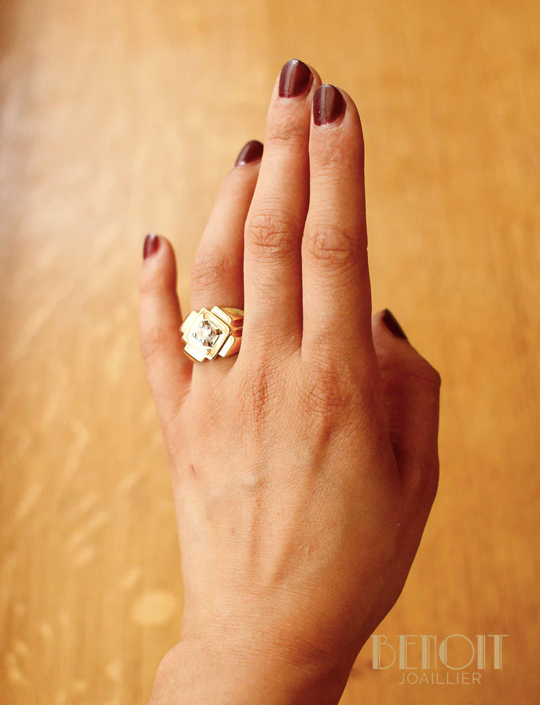 Bague Tank Or Jaune Diamant - Image 8