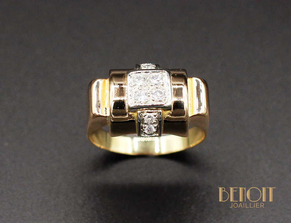 Bague Tank Or Jaune Diamants - Image 2