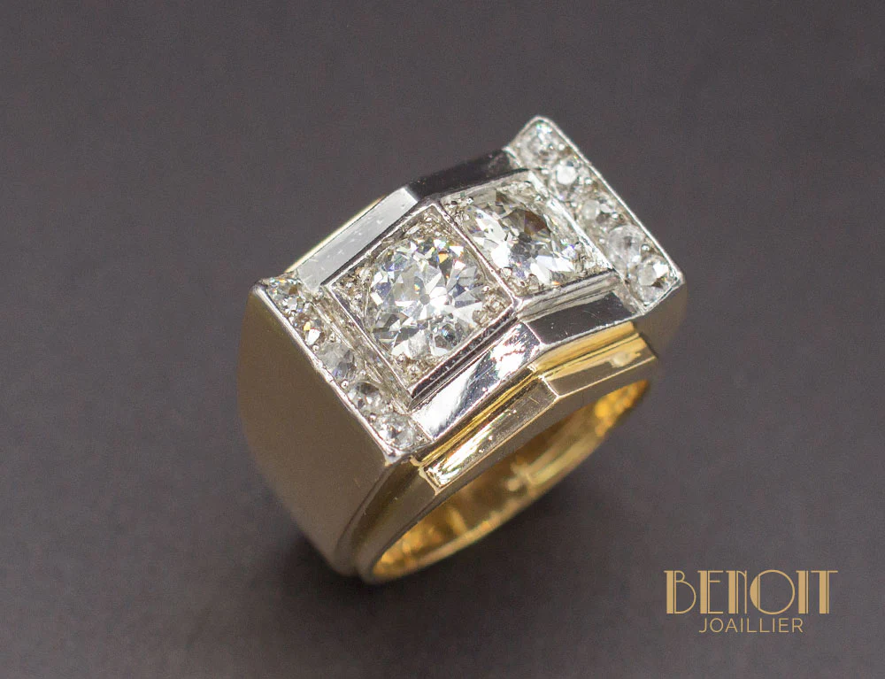 Bague Tank Or Jaune Diamants