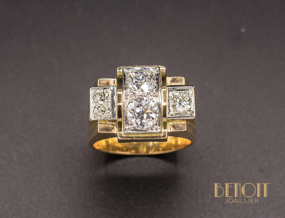 Bague Tank Or Jaune Diamants - Image 2
