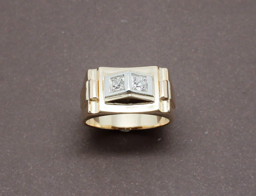 Bague Tank Or Jaune Platine et Diamants - Image 2