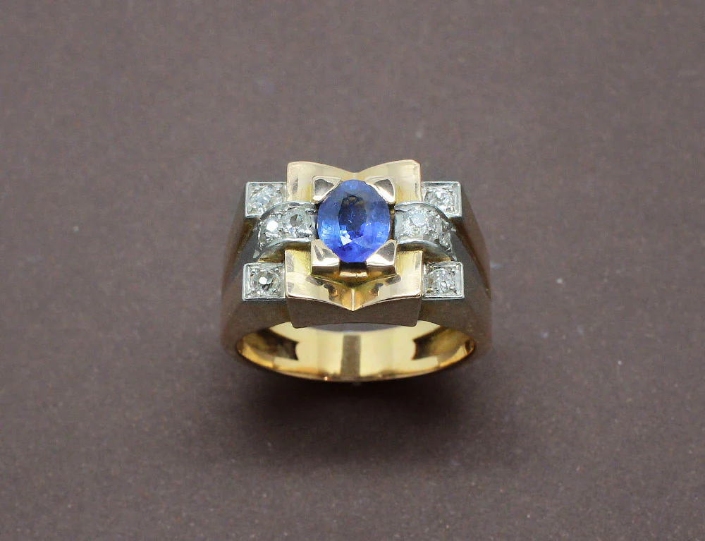 Bague Tank Or Jaune Platine Saphir et Diamants - Image 2