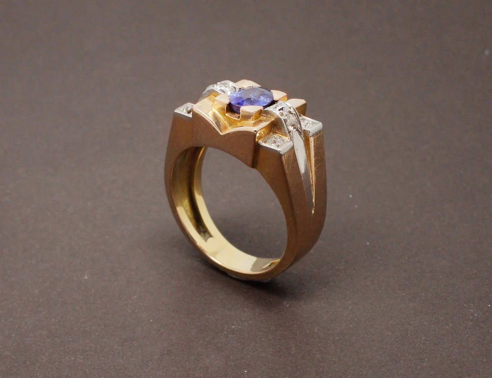 Bague Tank Or Jaune Platine Saphir et Diamants - Image 3
