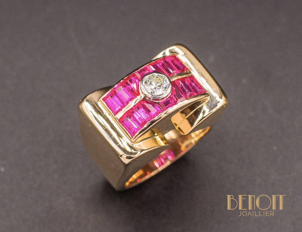 Bague Tank Or Rose Diamant
