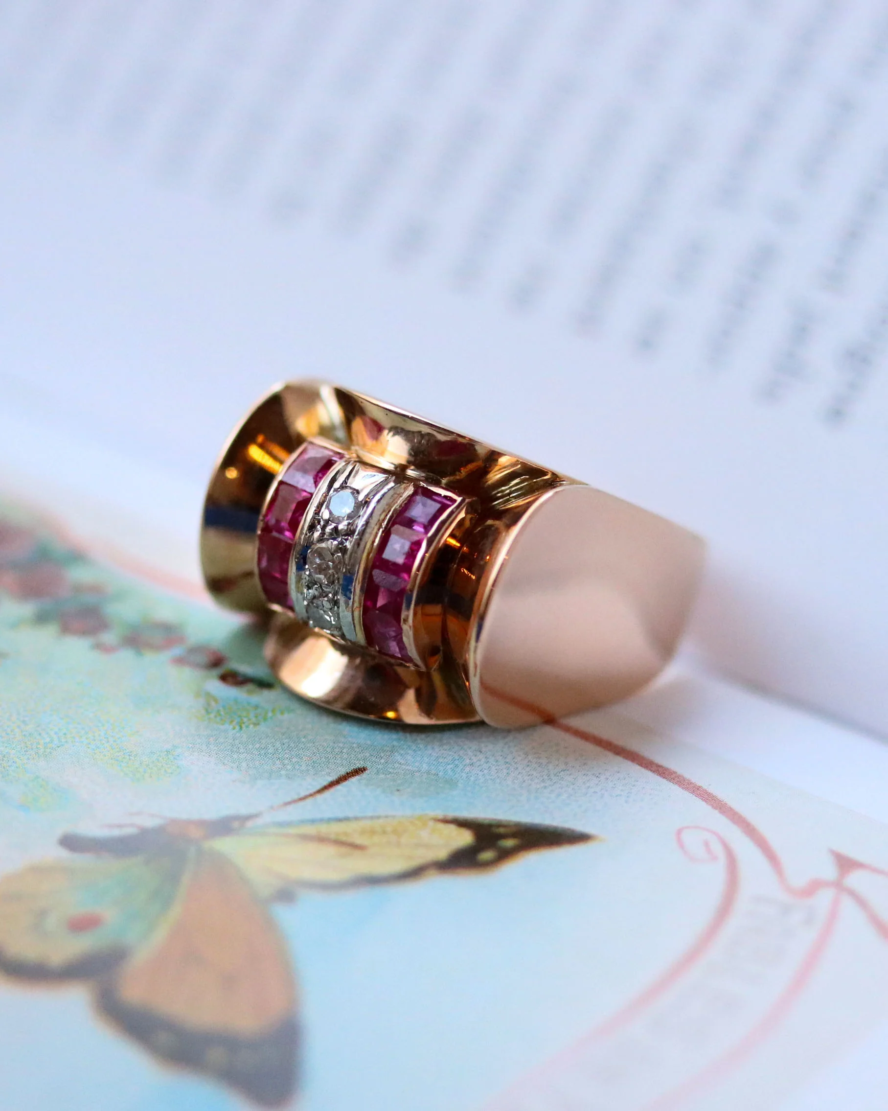 Bague Tank Or Rose Diamants et Rubis Verneuils - Image 3