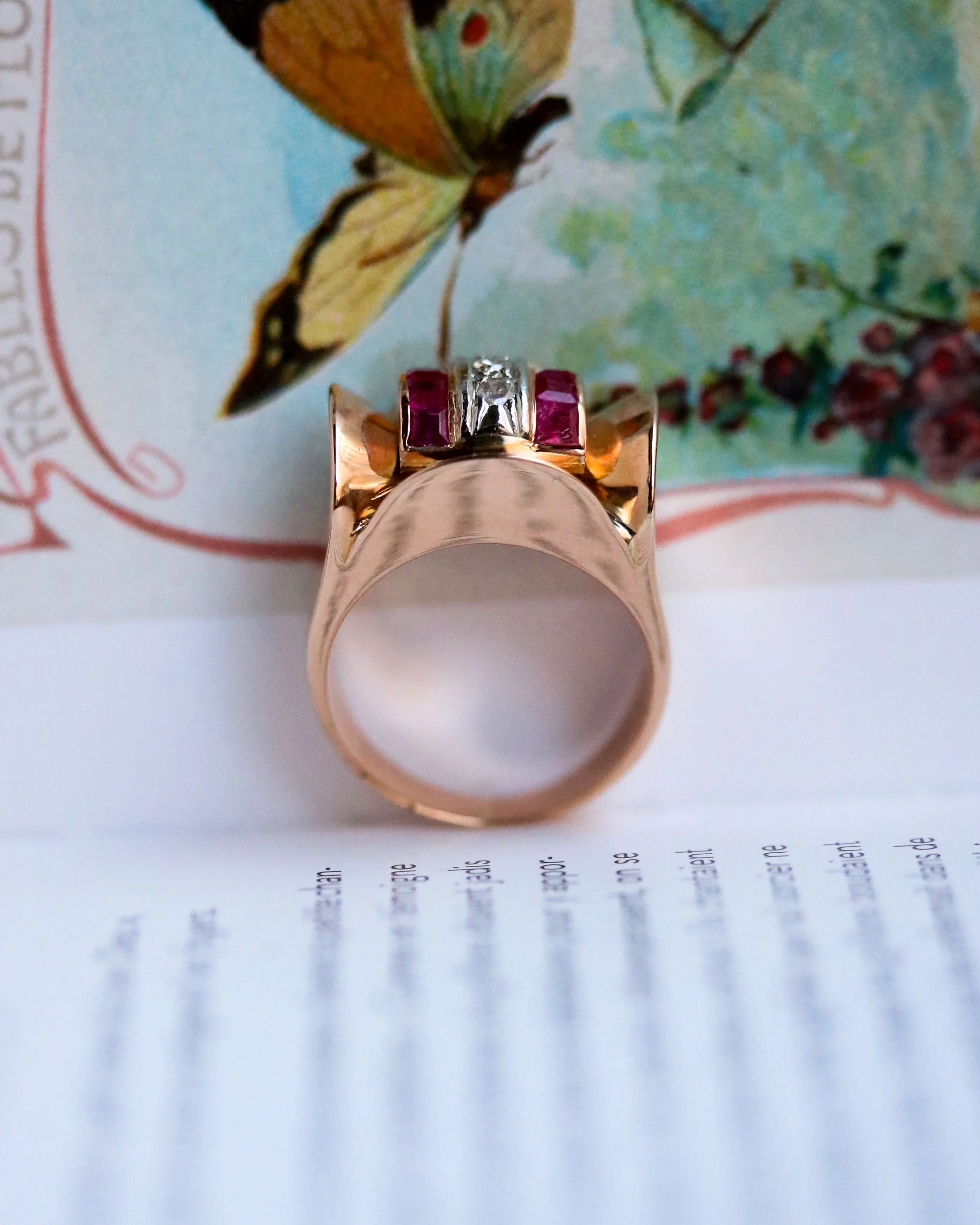 Bague Tank Or Rose Diamants et Rubis Verneuils - Image 4