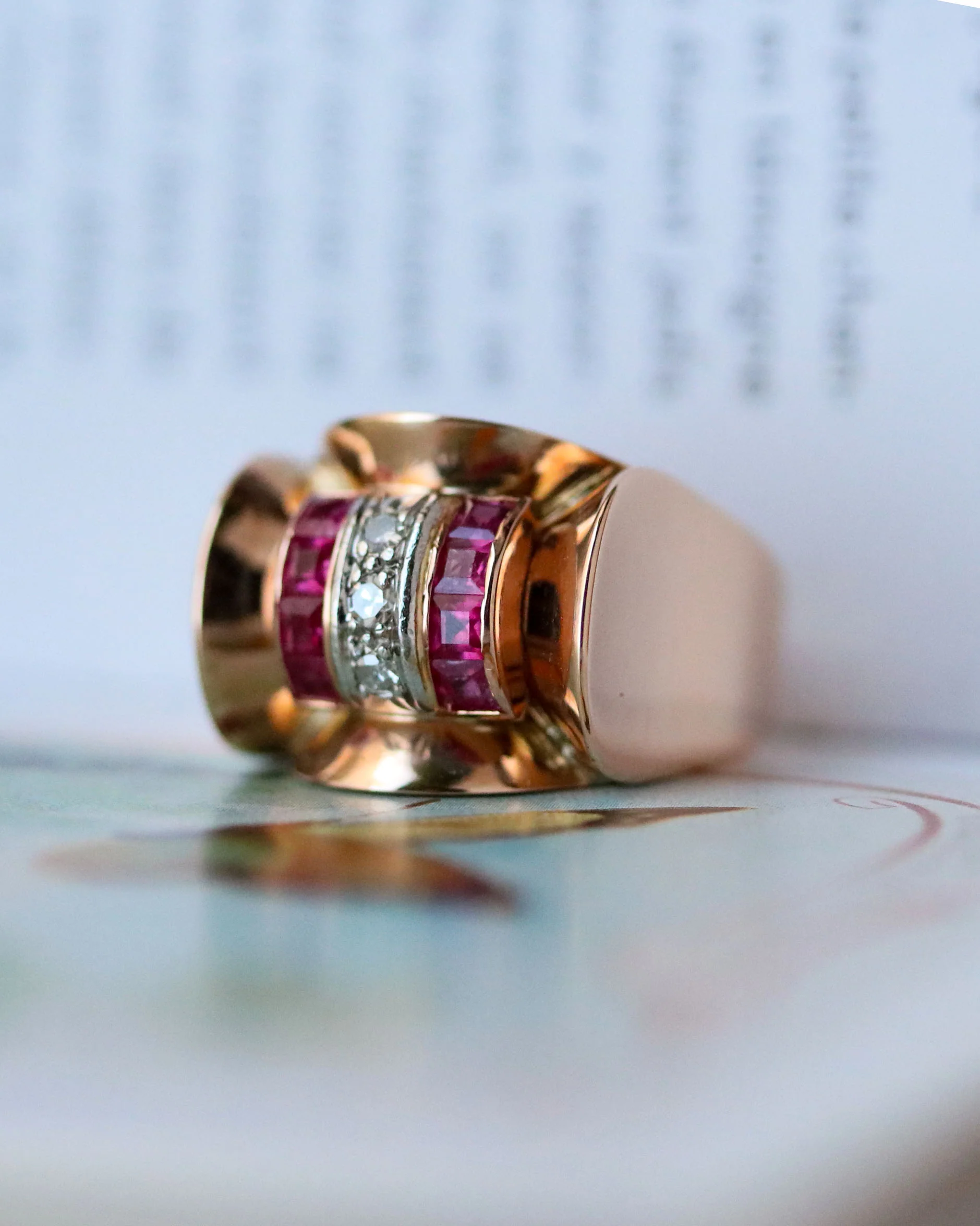Bague Tank Or Rose Diamants et Rubis Verneuils - Image 5