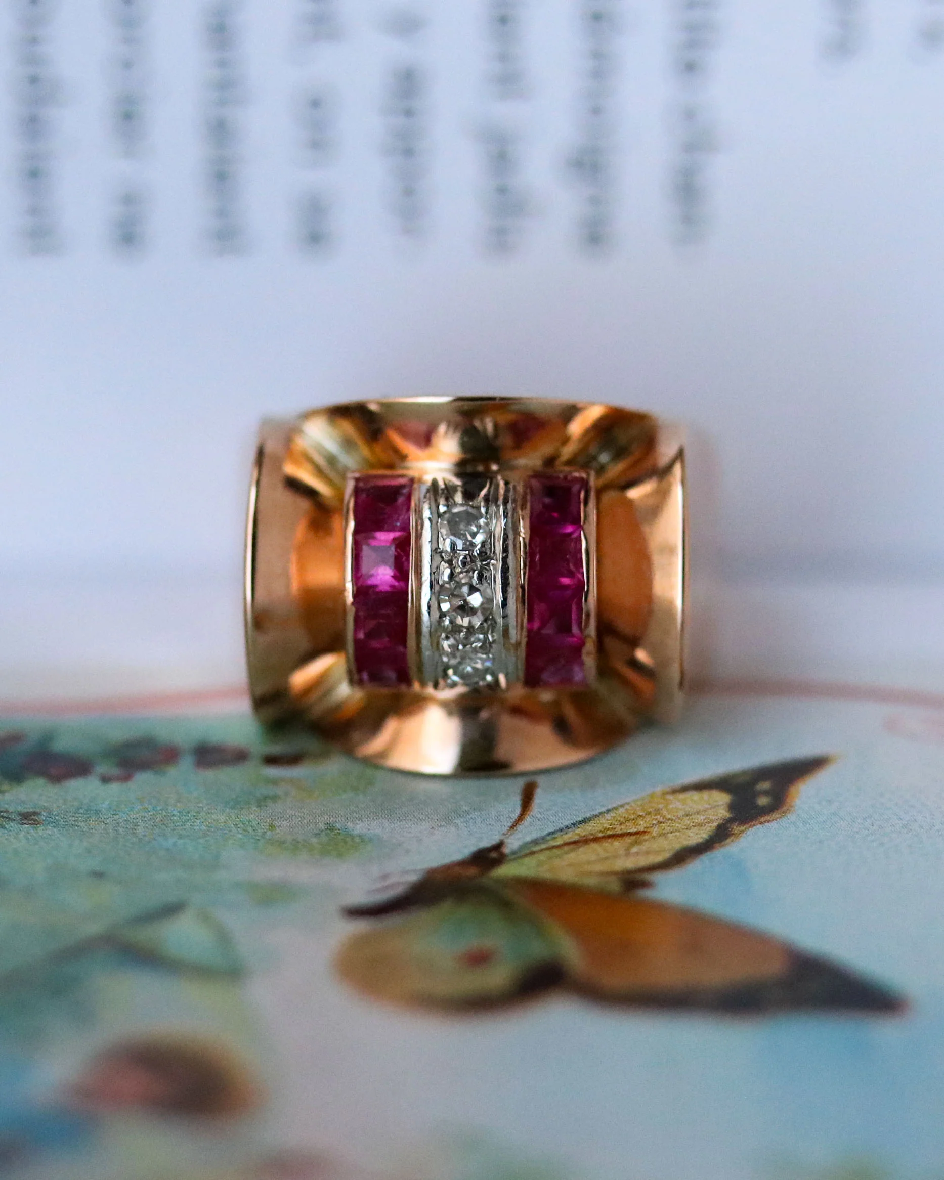 Bague Tank Or Rose Diamants et Rubis Verneuils - Image 6