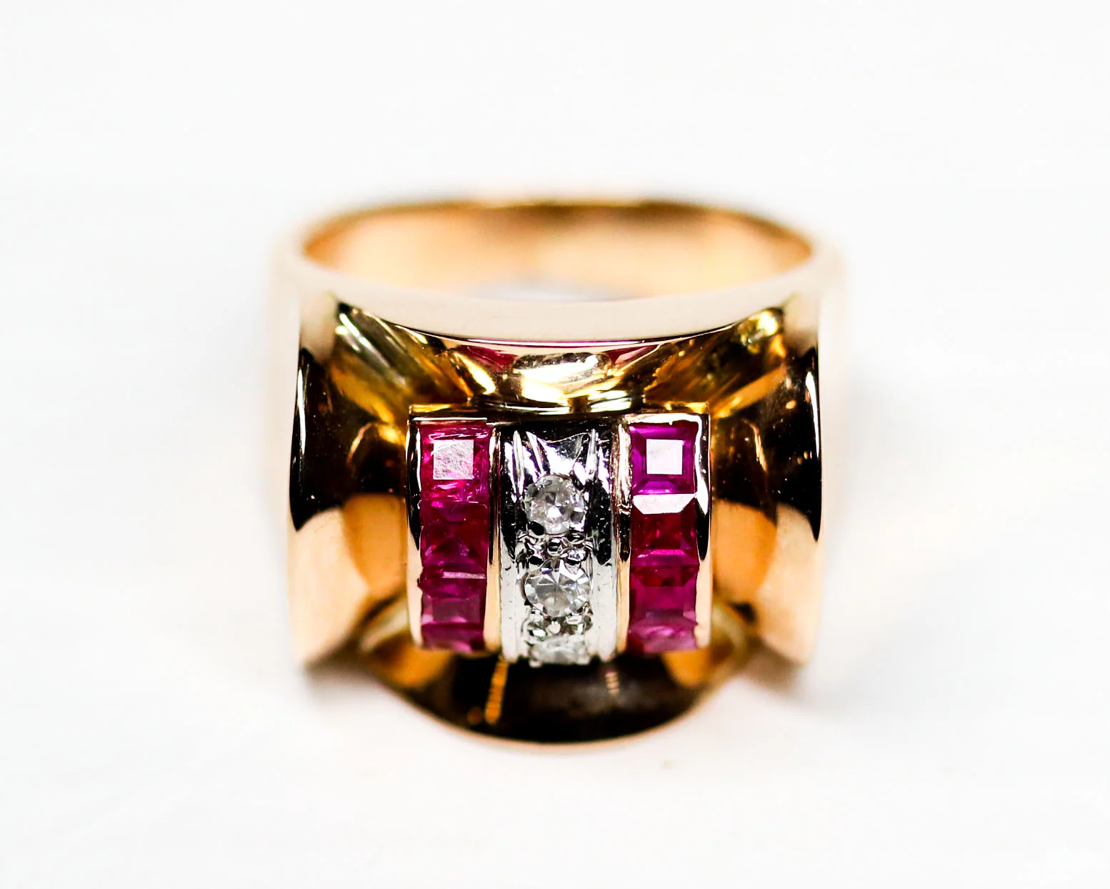 Bague Tank Or Rose Diamants et Rubis Verneuils - Image 7