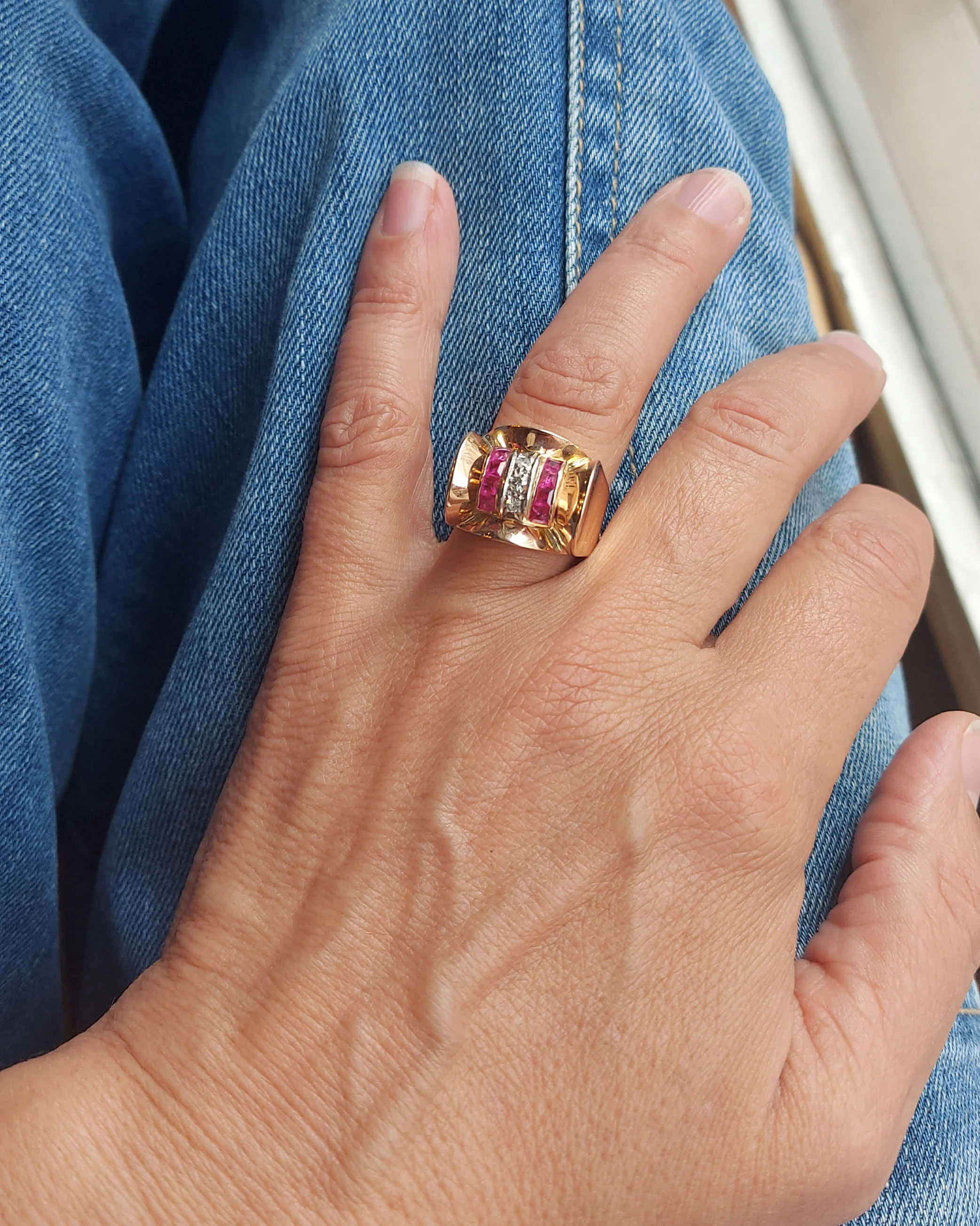Bague Tank Or Rose Diamants et Rubis Verneuils - Image 8