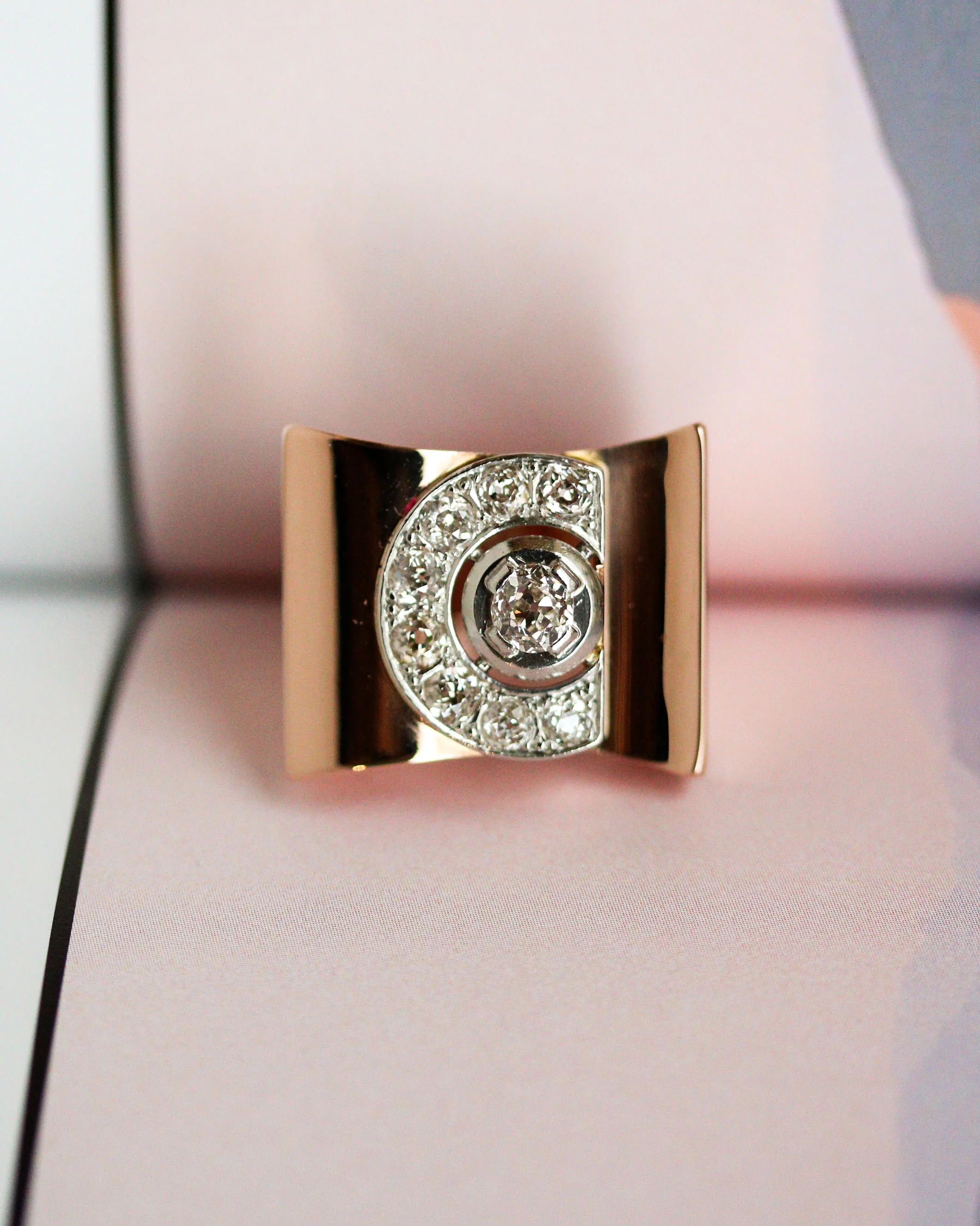 Bague Tank Or Rouge et Diamants