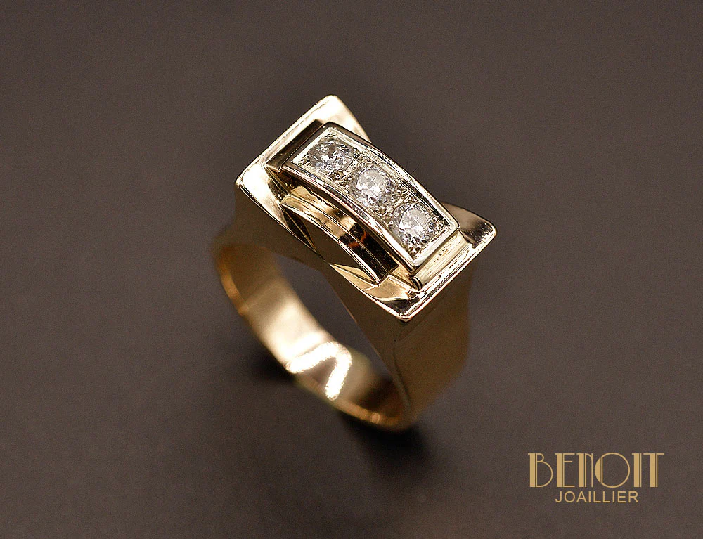 Bague Tank Or Rose et Diamants - Image 3