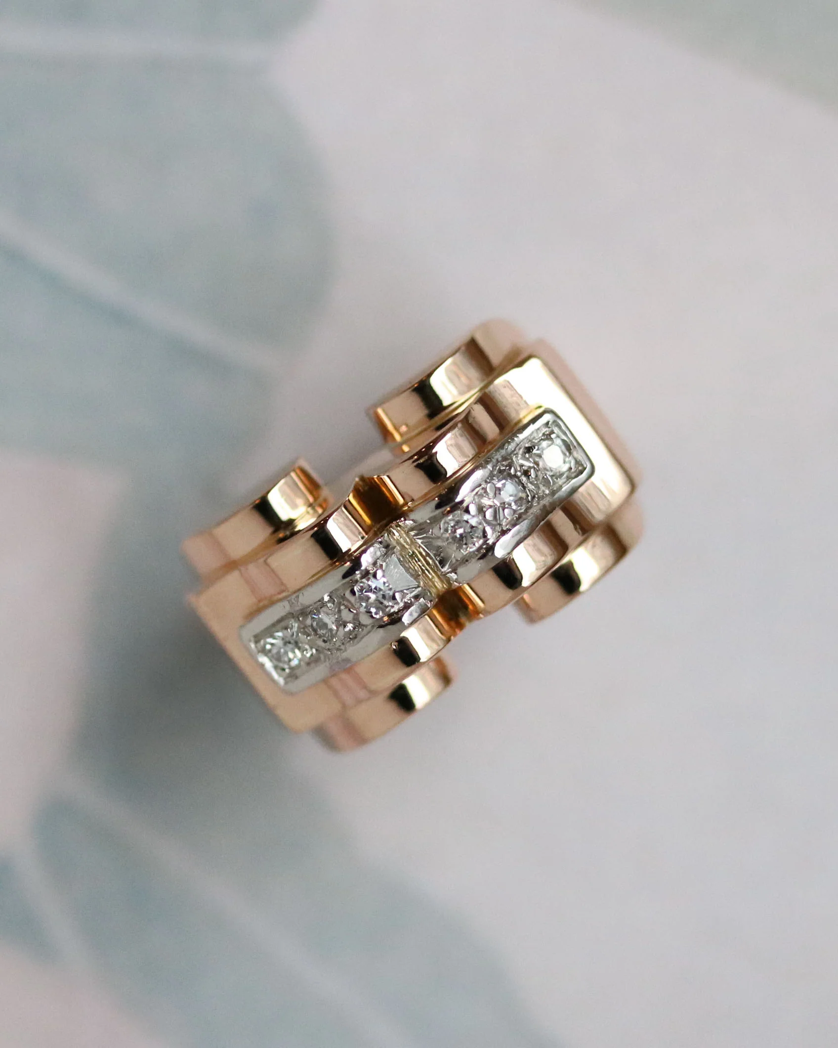 Bague Tank Or Rose platine et Diamants