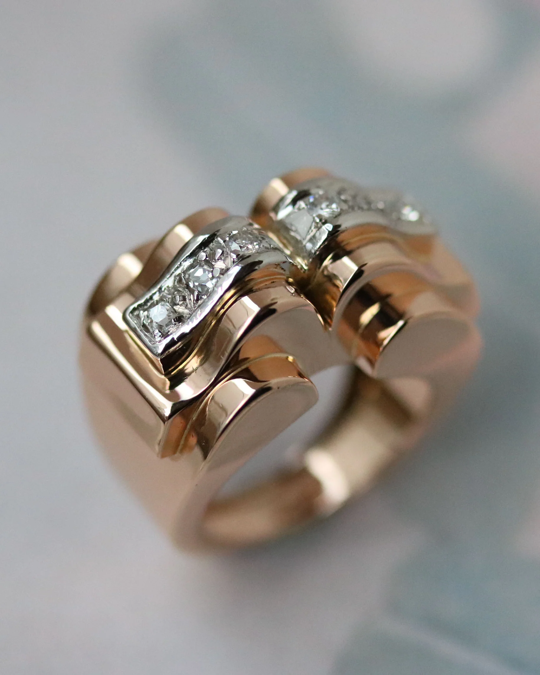 Bague Tank Or Rose platine et Diamants - Image 4