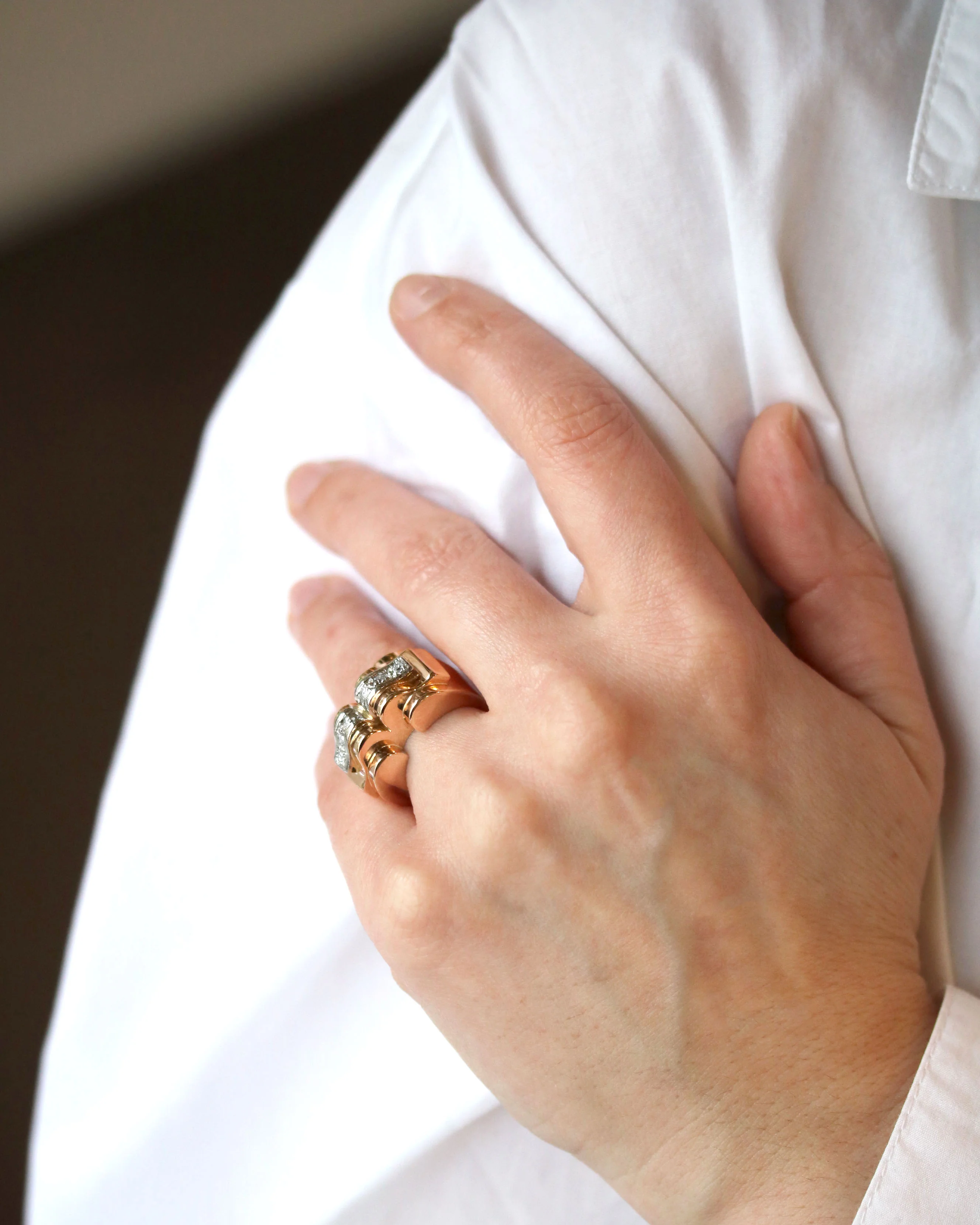 Bague Tank Or Rose platine et Diamants - Image 7