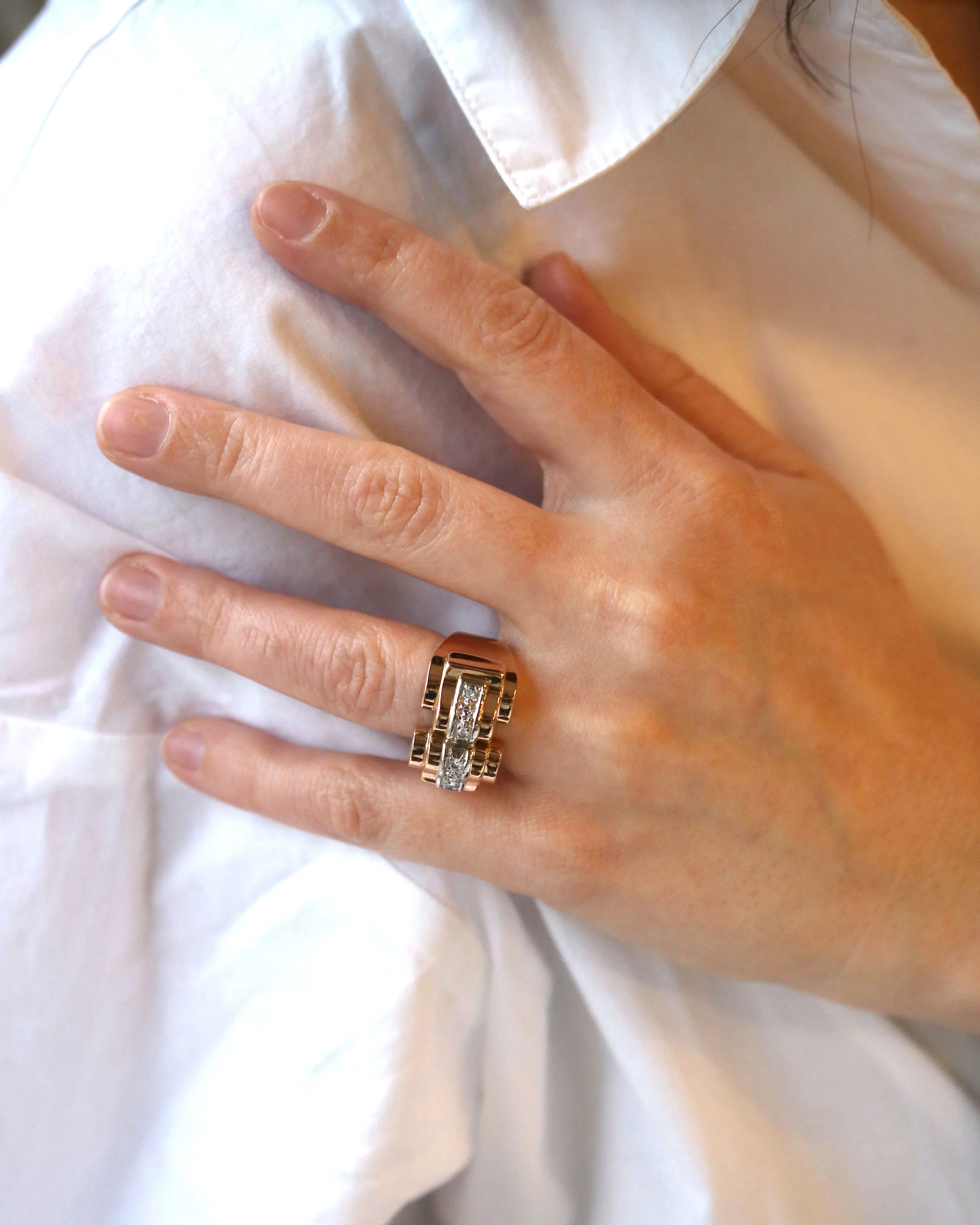 Bague Tank Or Rose platine et Diamants - Image 8