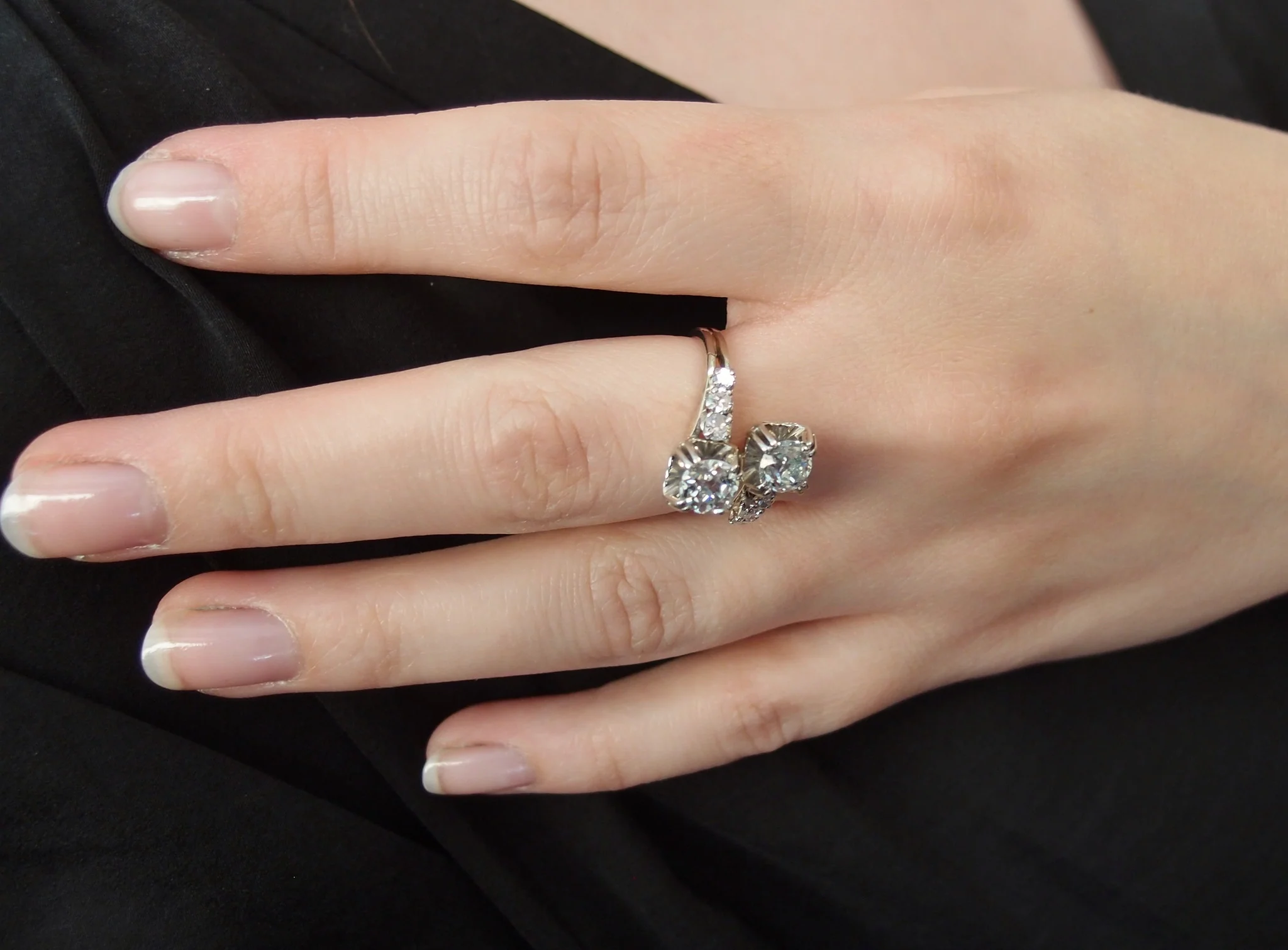 bague toi et moi , 2 diamants taille ancienne de 0.65 ct - Image 5