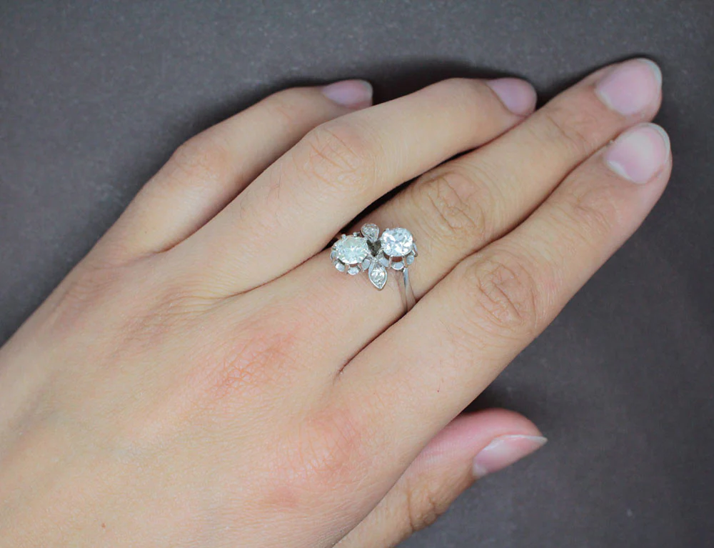 Bague Toi et Moi Ancienne Diamants 1 Carat - Image 5