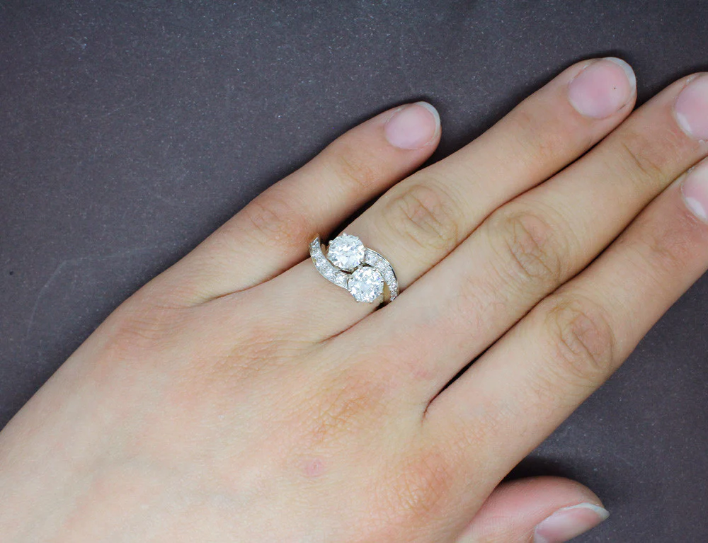 Bague Toi et Moi Diamants Or et Platine - Image 6