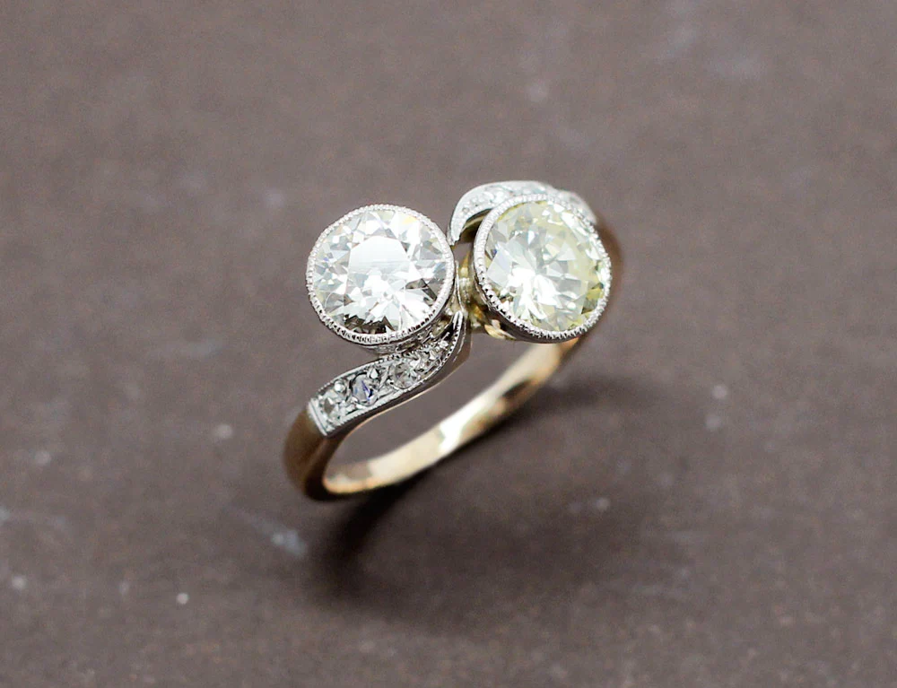 Bague Toi et Moi Diamants Jaune et Blanc