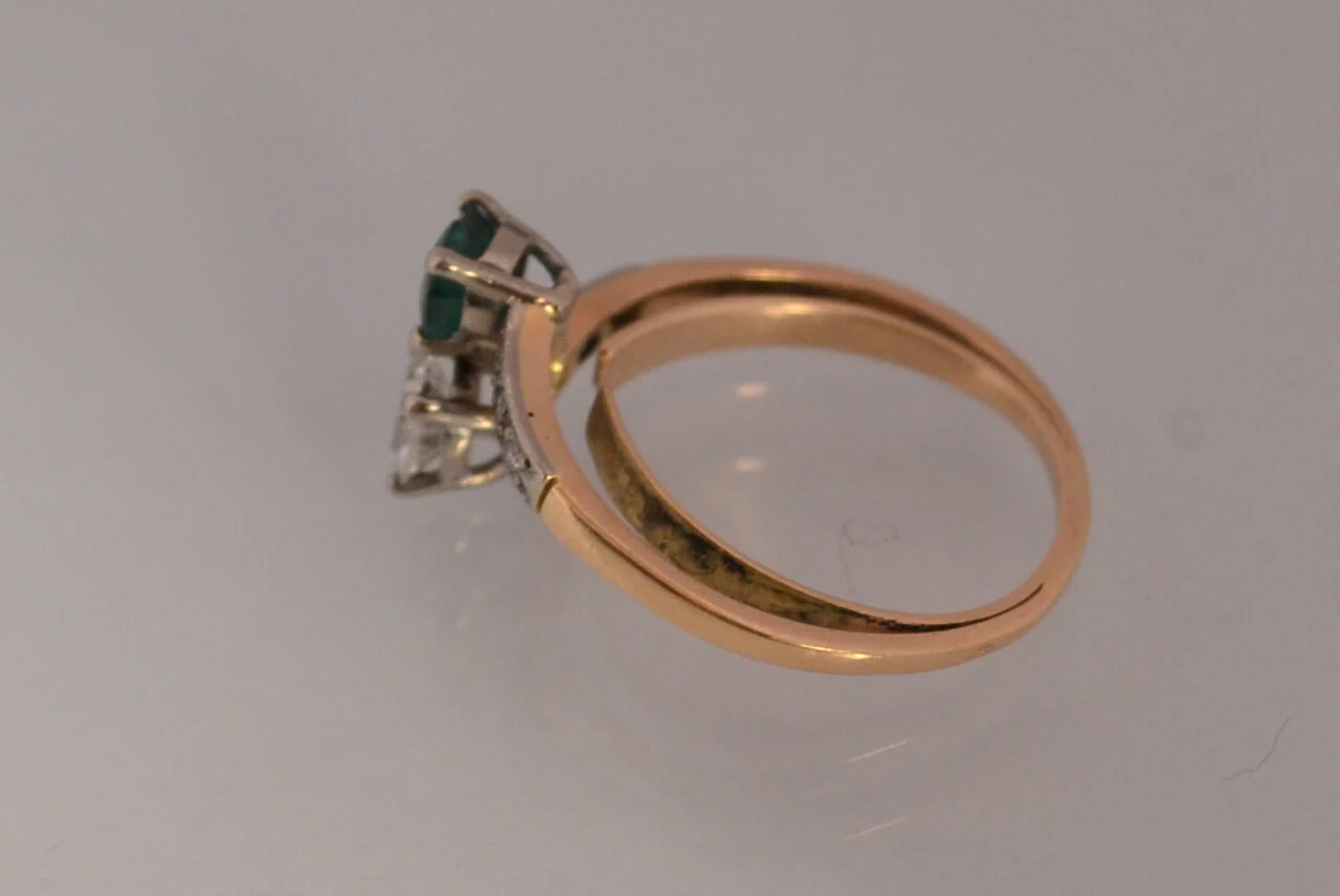 Bague toi et moi Emeraude diamants or 18 carat et platine - Image 2