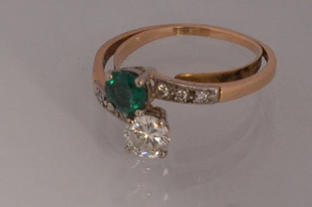 Bague toi et moi Emeraude diamants or 18 carat et platine - Image 3