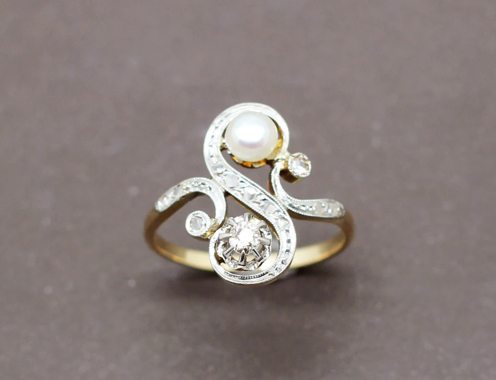 Bague Toi et Moi Perle Diamant - Image 2
