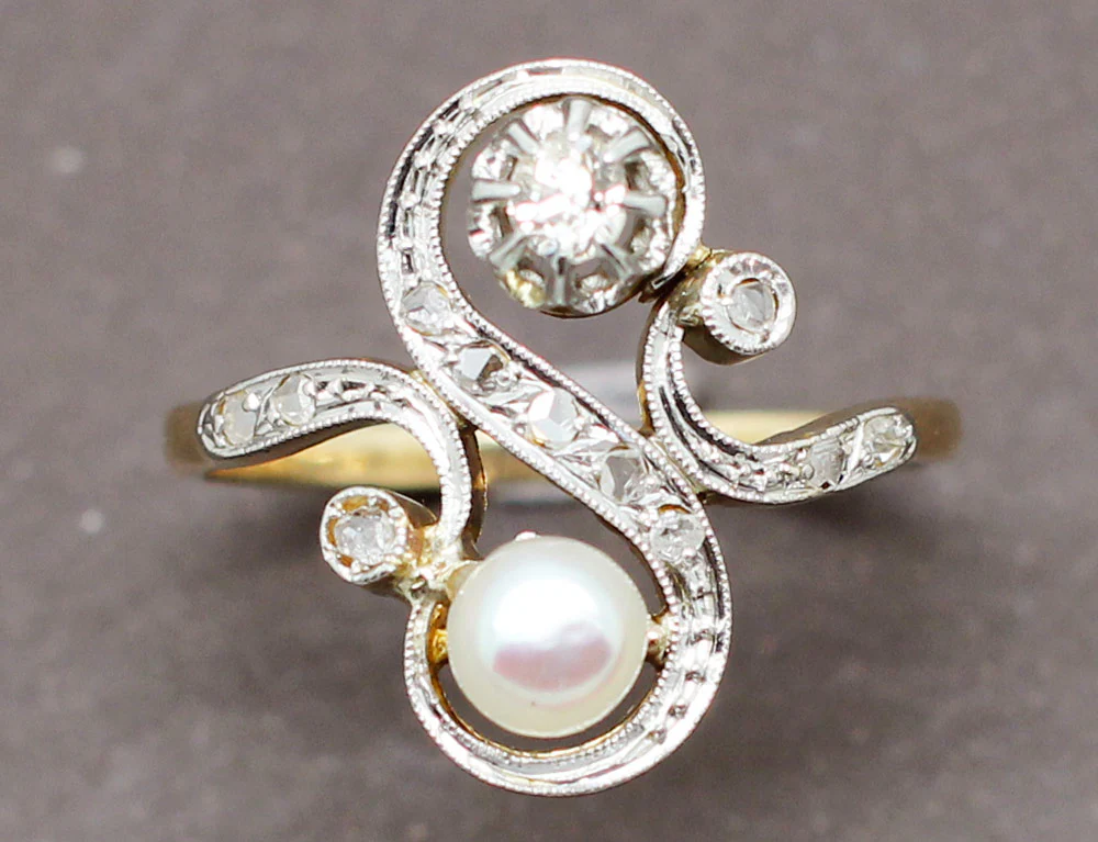 Bague Toi et Moi Perle Diamant - Image 3