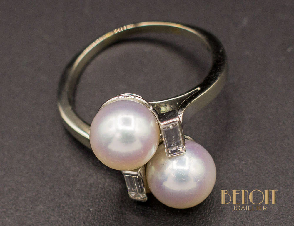 Bague Toi et Moi Perles Diamants - Image 3