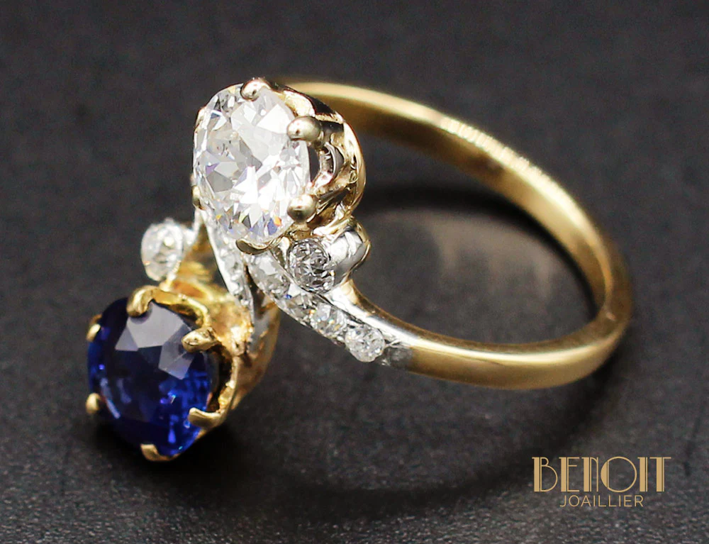 Bague Toi et Moi Saphir Diamant - Image 4